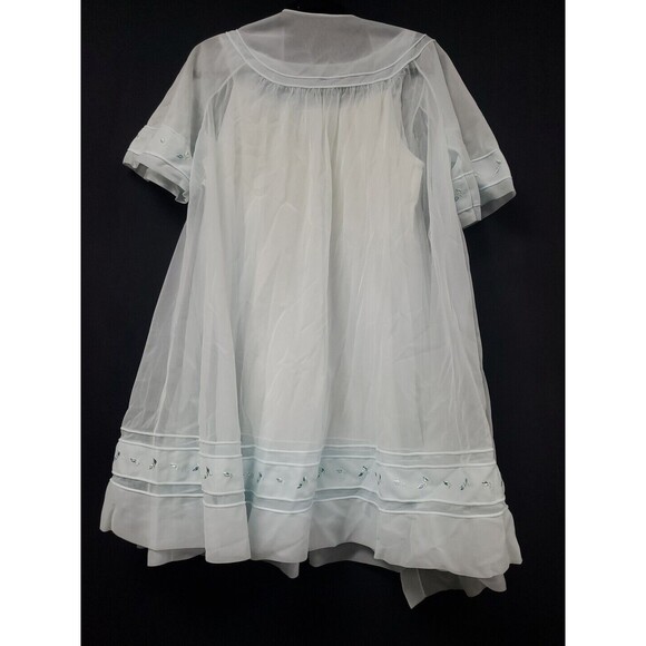 Shadowline Nightgown Robe Set Size Small Light Pastel Blue Floral Lace Vintage - Picture 2 of 8